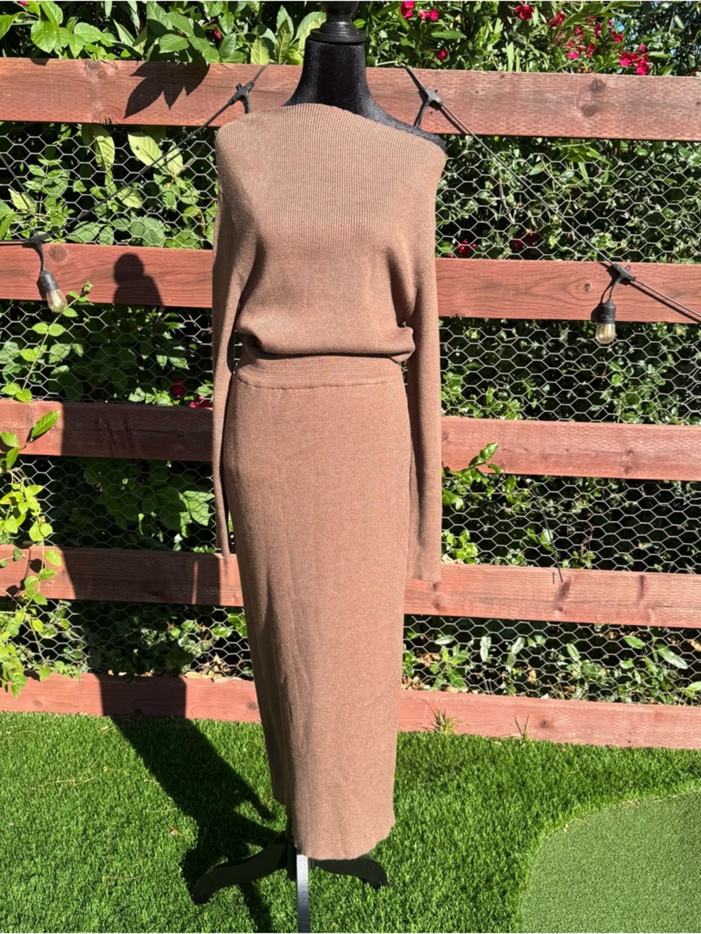 Commense Knit Sweater Dress in Brown Taupe